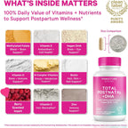 Pink Stork Total Postnatal - Vitaminas posnatales con DHA de algas, folato metilado y hierro - 60 cápsulas