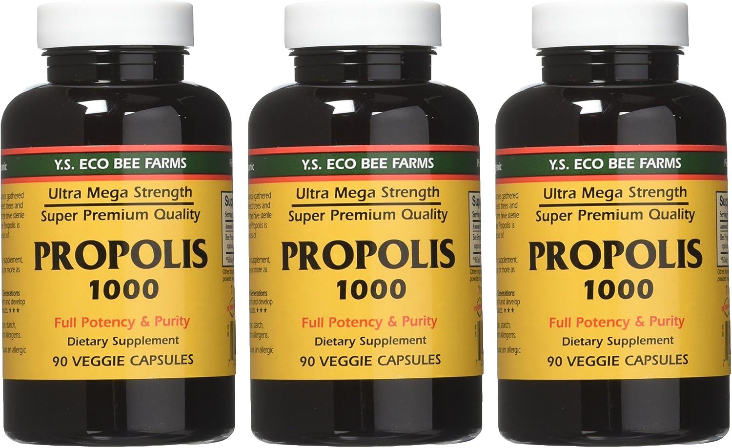 YS Eco Bee Farms Propolis 1000 - 270 Capsules (3 x 90 Count)