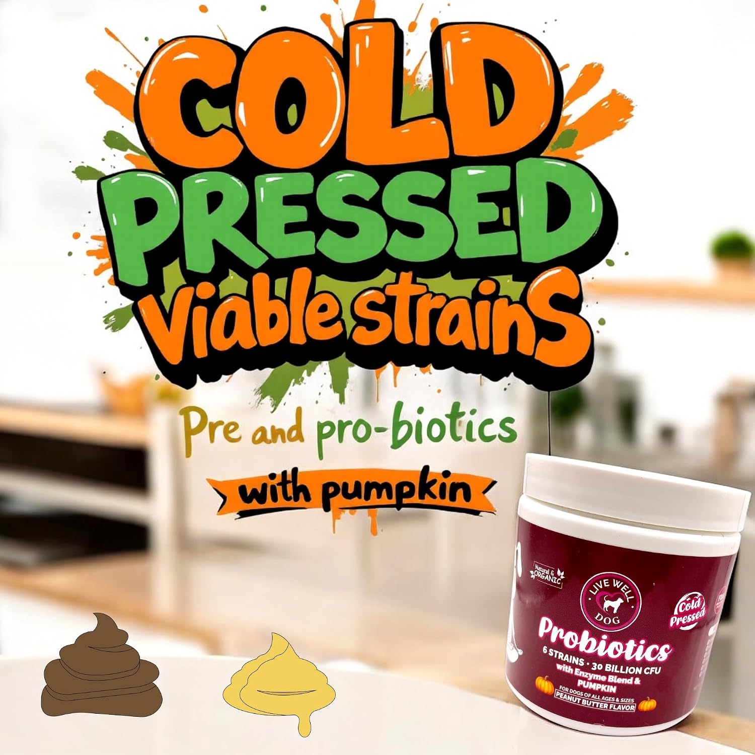 Masticables Probióticos para Perros con 6 Cepas y 30 mil millones UFC, Sabor a Mantequilla de Maní, Apoyo Digestivo Natural, Bocados Blandos
