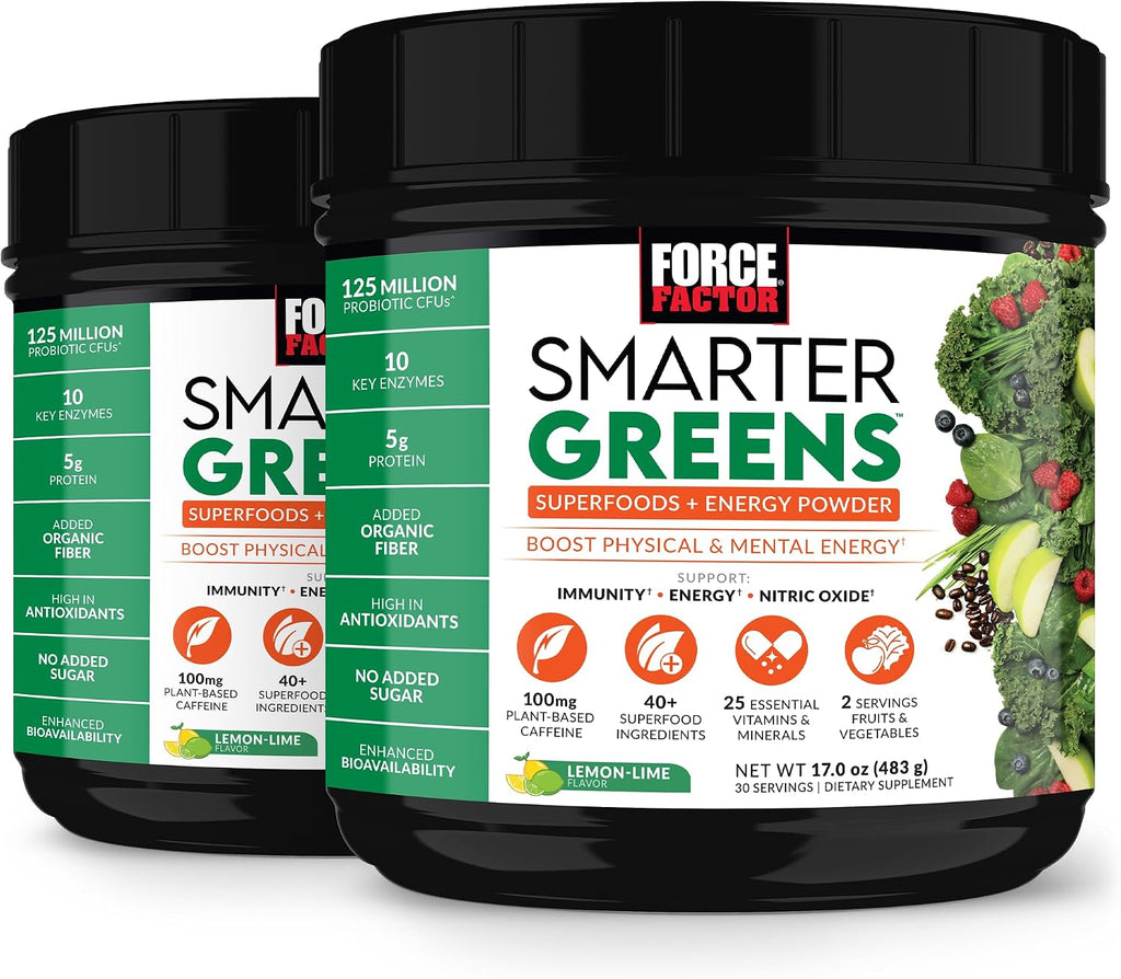 Force Factor Smarter Greens Superfoods + Energy Powder, Lima Limón, 30 porciones
