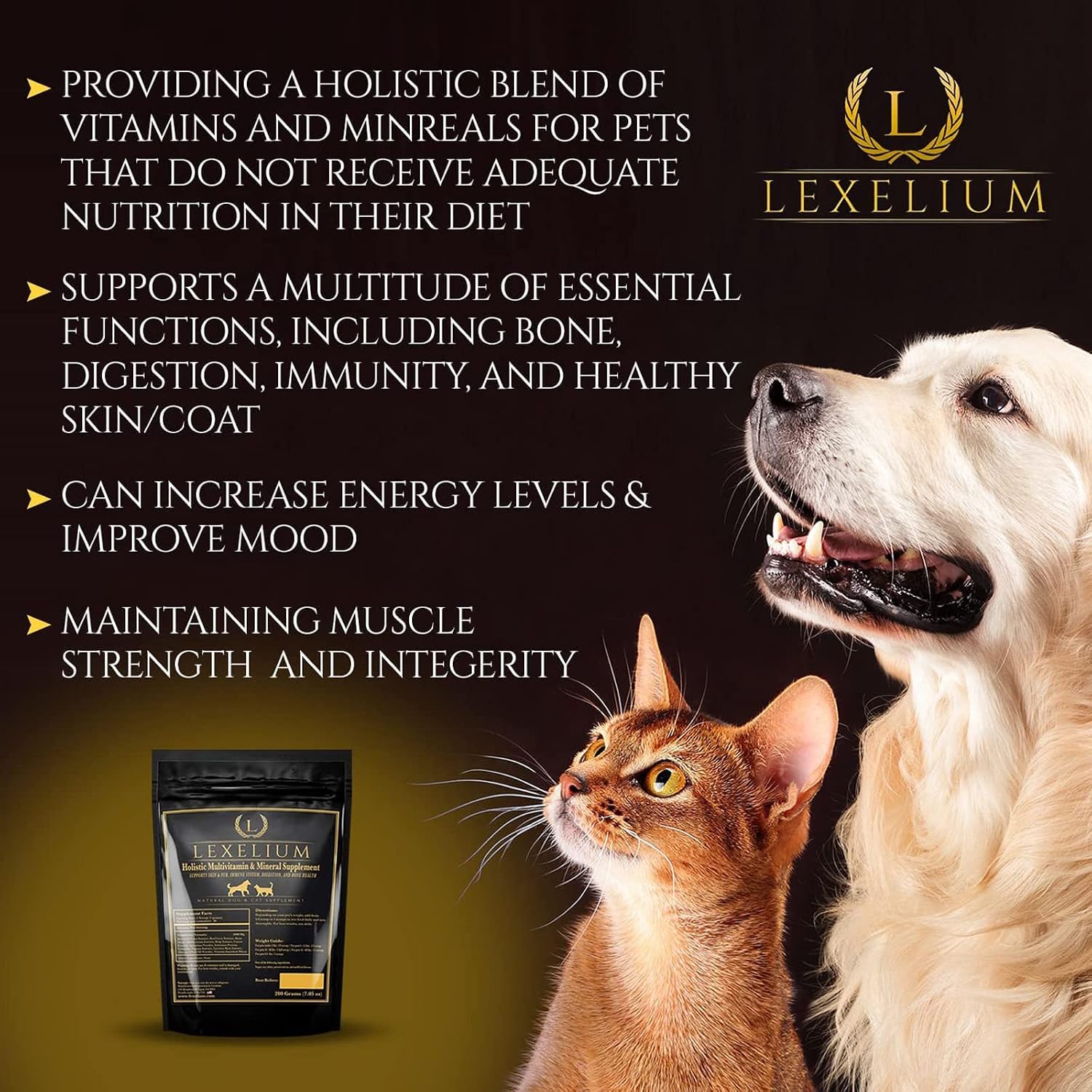 Lexelium Multivitamínico 12-en-1 para Perros y Gatos con Omega-3 - 200g