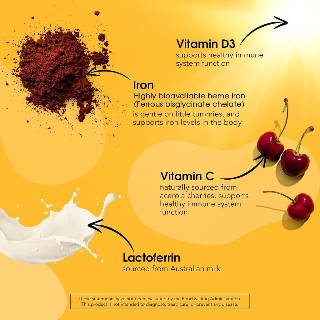 I'm Nutrients Iron Immunity | Hierro para Niños con Vitamina C y D3 | 60 Comprimidos Masticables