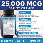 MOREX VITAMINS Biotina, Colágeno, Queratina y Ácido Hialurónico - 25.000 mcg - 60 Cápsulas