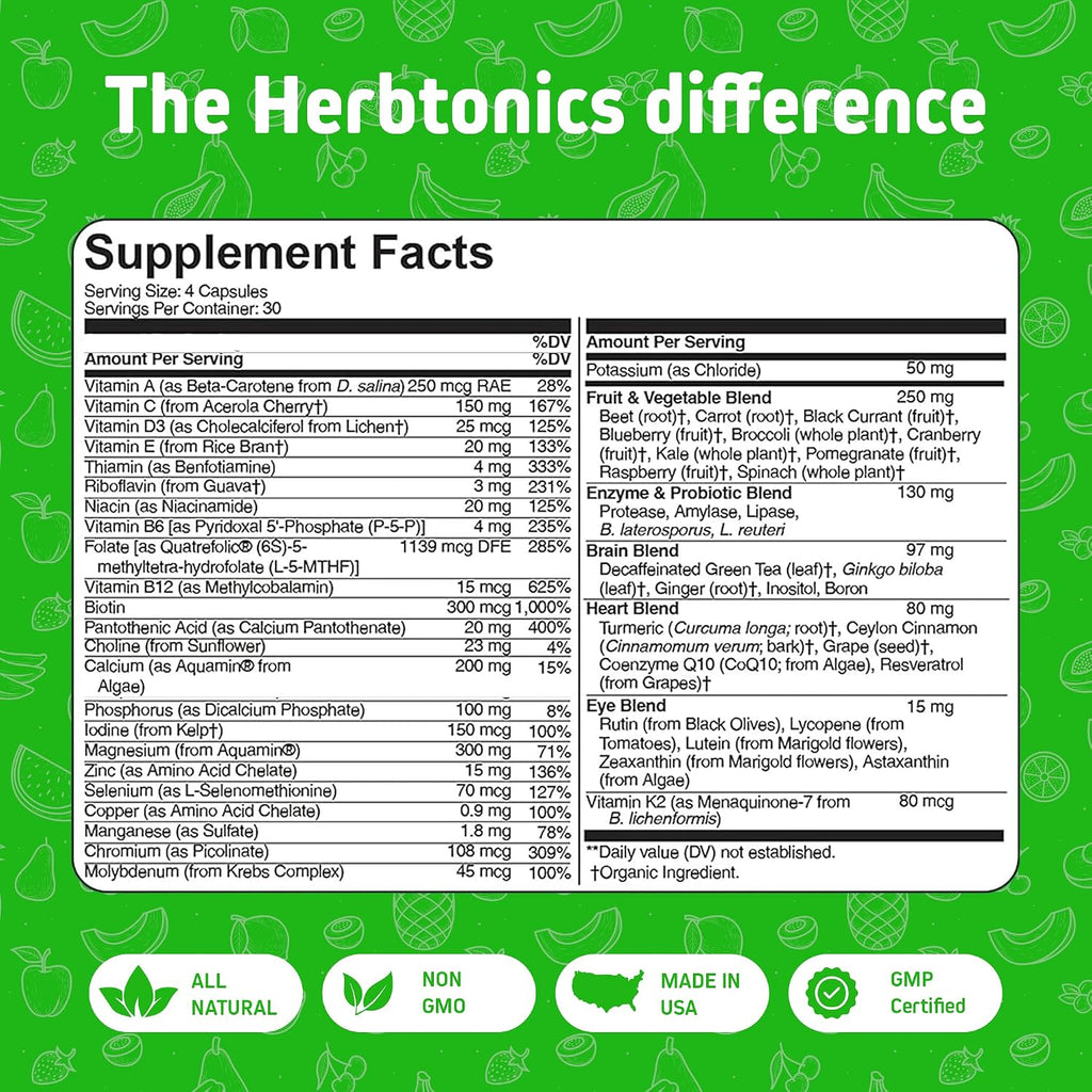 Herbtonics Multivitamínico Vegano Completo para Hombres y Mujeres - 120 Cápsulas