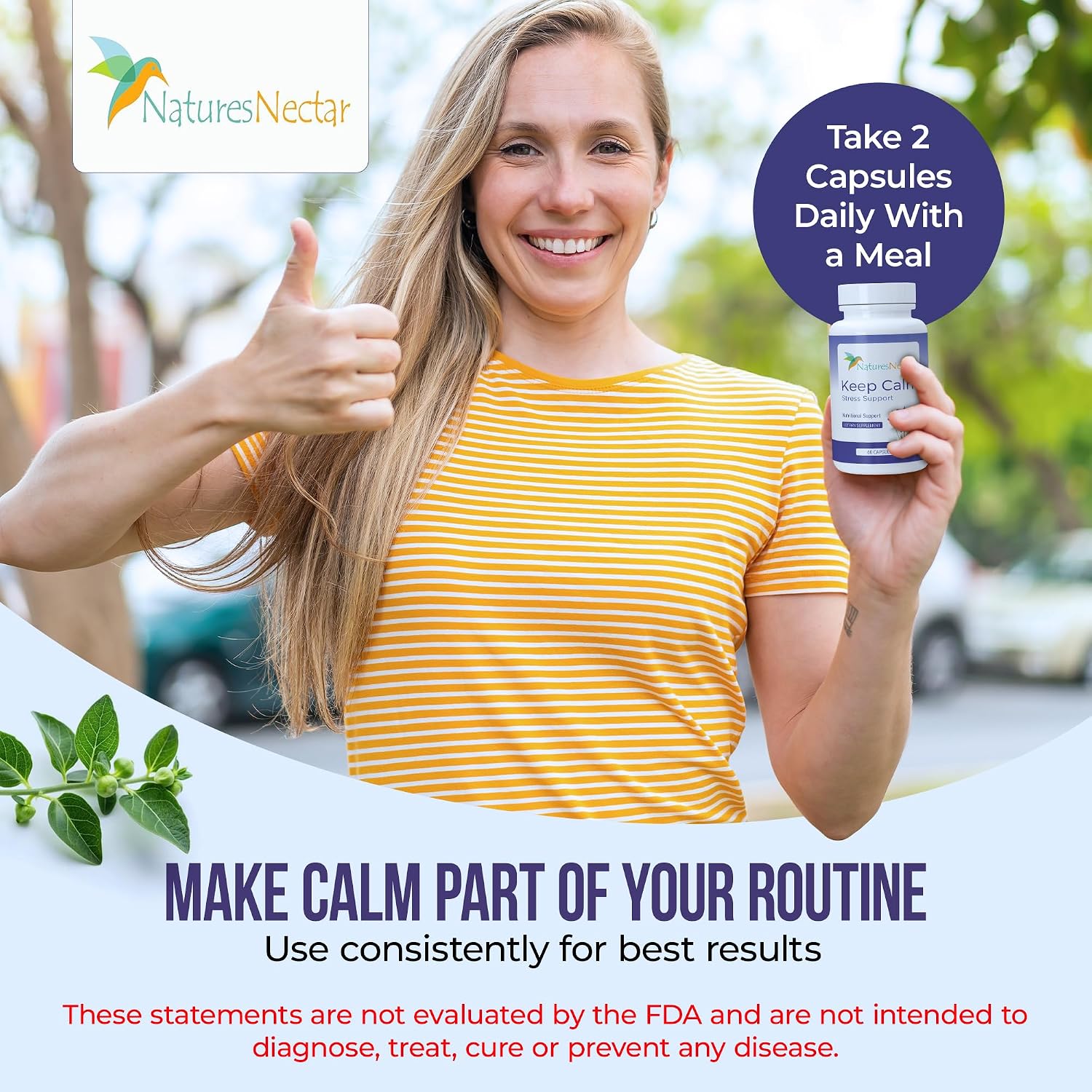 Nature's Nectar Suplemento para el Estrés y la Ansiedad – Cápsulas Keep Calm con Ashwagandha, GABA, Magnesio y 5-HTP – 60 Cápsulas
