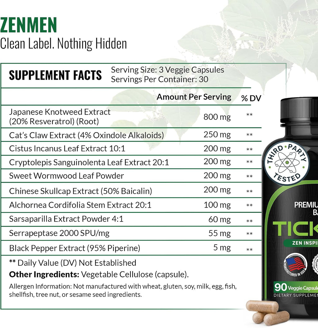 Zenmen Tick Immune Support - Fórmula Mejorada - 90 Cápsulas Veganas