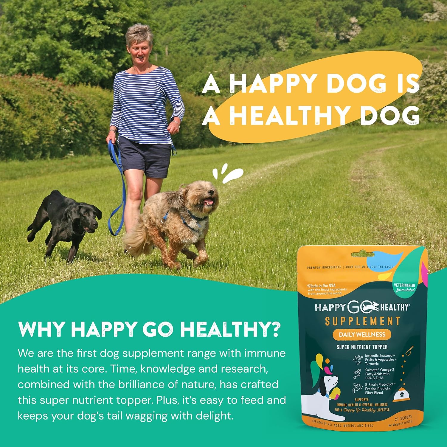 Happy Go Healthy Suplemento Diario de Bienestar para Perros, 21 Dosis