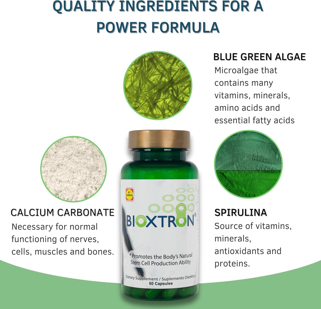 Bioxtron Cápsulas de Suplemento Natural con Alga Verde Azul y Espirulina - 60 Cápsulas
