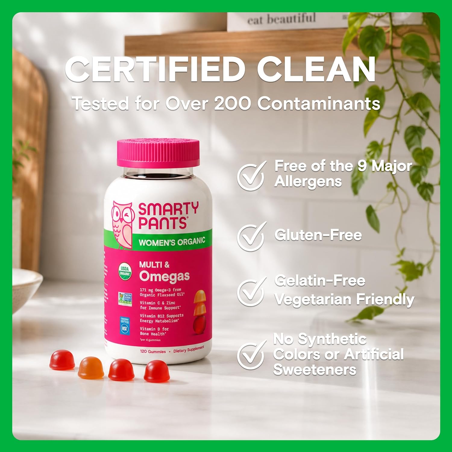 SmartyPants Multivitamínico Orgánico para Mujeres - Gominolas con Omega 3, Vitaminas y Minerales - 120 uds