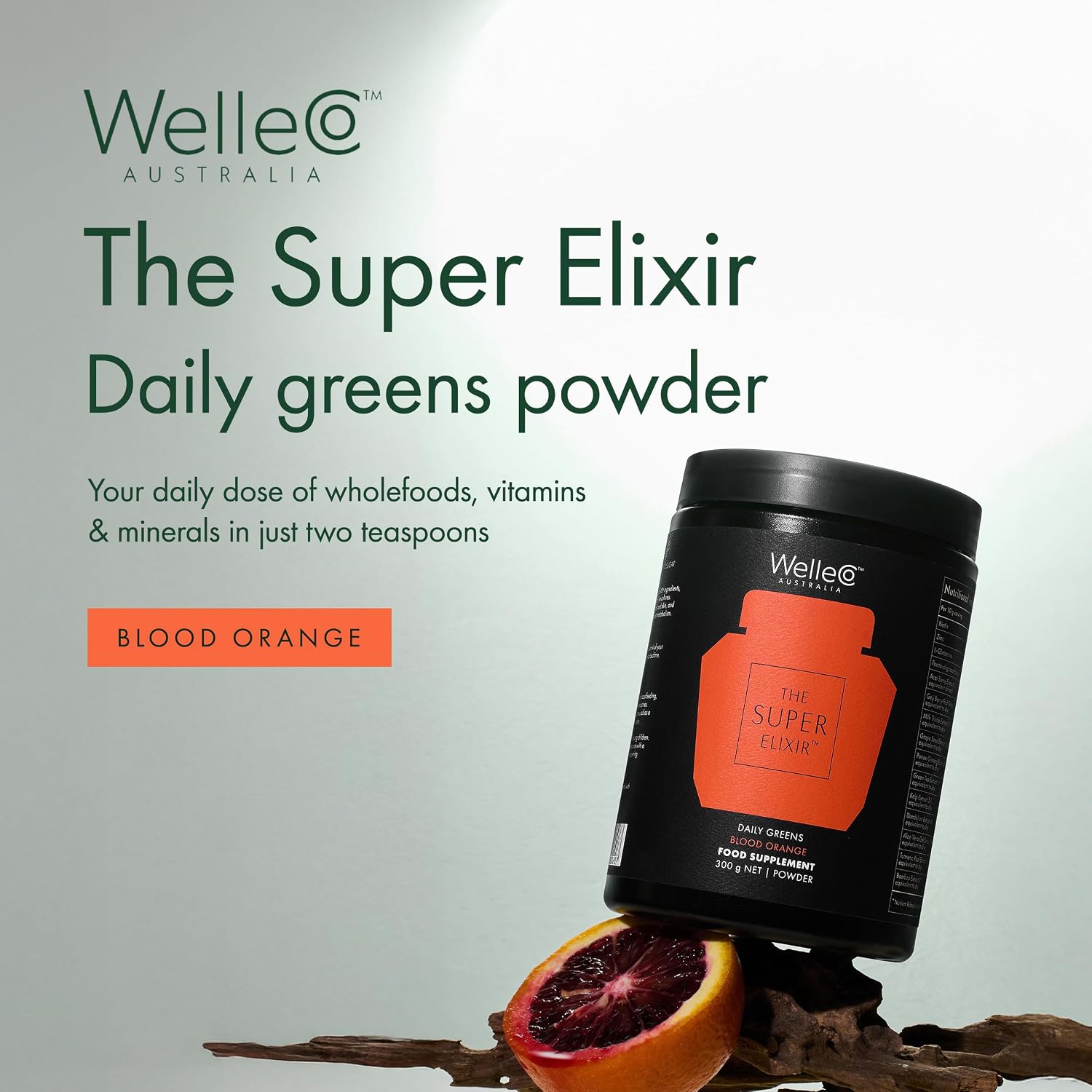 WelleCo The Super Elixir Daily Greens Powder - Sabor Naranja Sangre (Frasco)