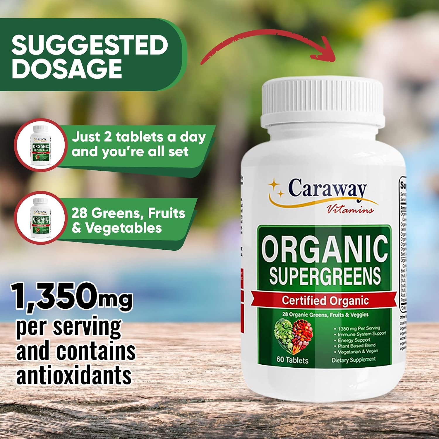 Caraway Vitamins Organic Superfoods Greens Complex - 60 Comprimidos Veganos