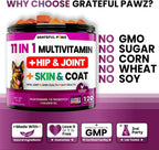 Grateful Pawz Multivitamínico Masticable 11 en 1 para Perros con Glucosamina y Probióticos