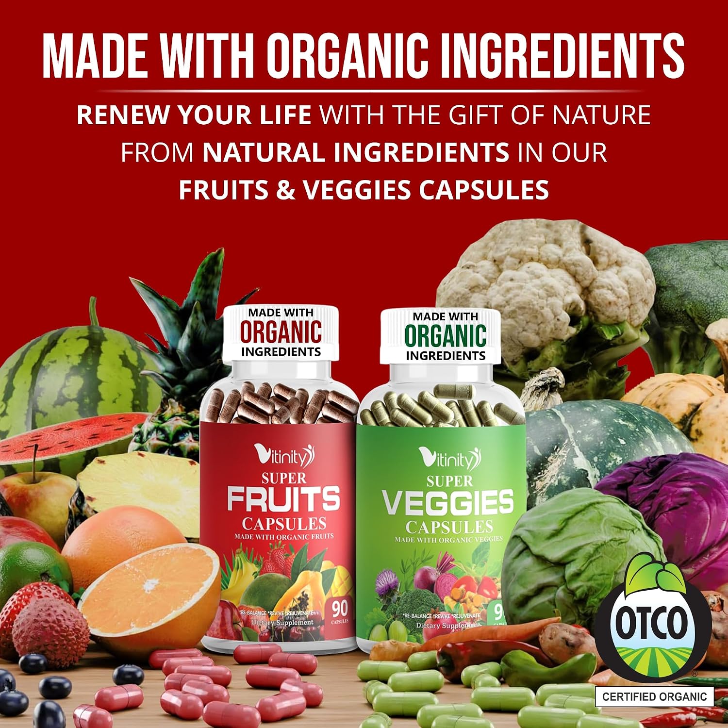 Made with Organic Fruits & Veggies Capsules - Superfood Supplement for Women & Men (30-Day Supply)