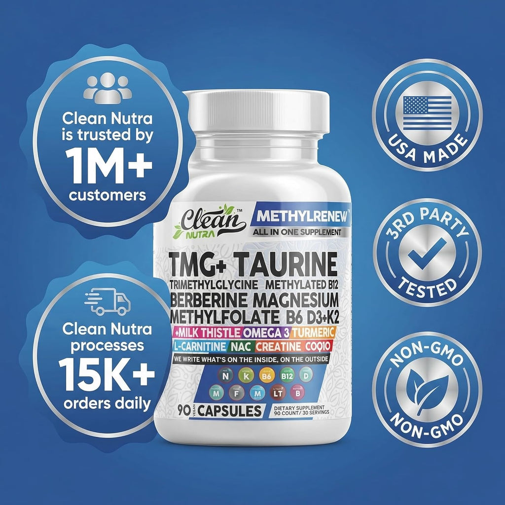 Clean Nutra TMG 1000mg - Multivitamínico Metilado para Mujeres y Hombres