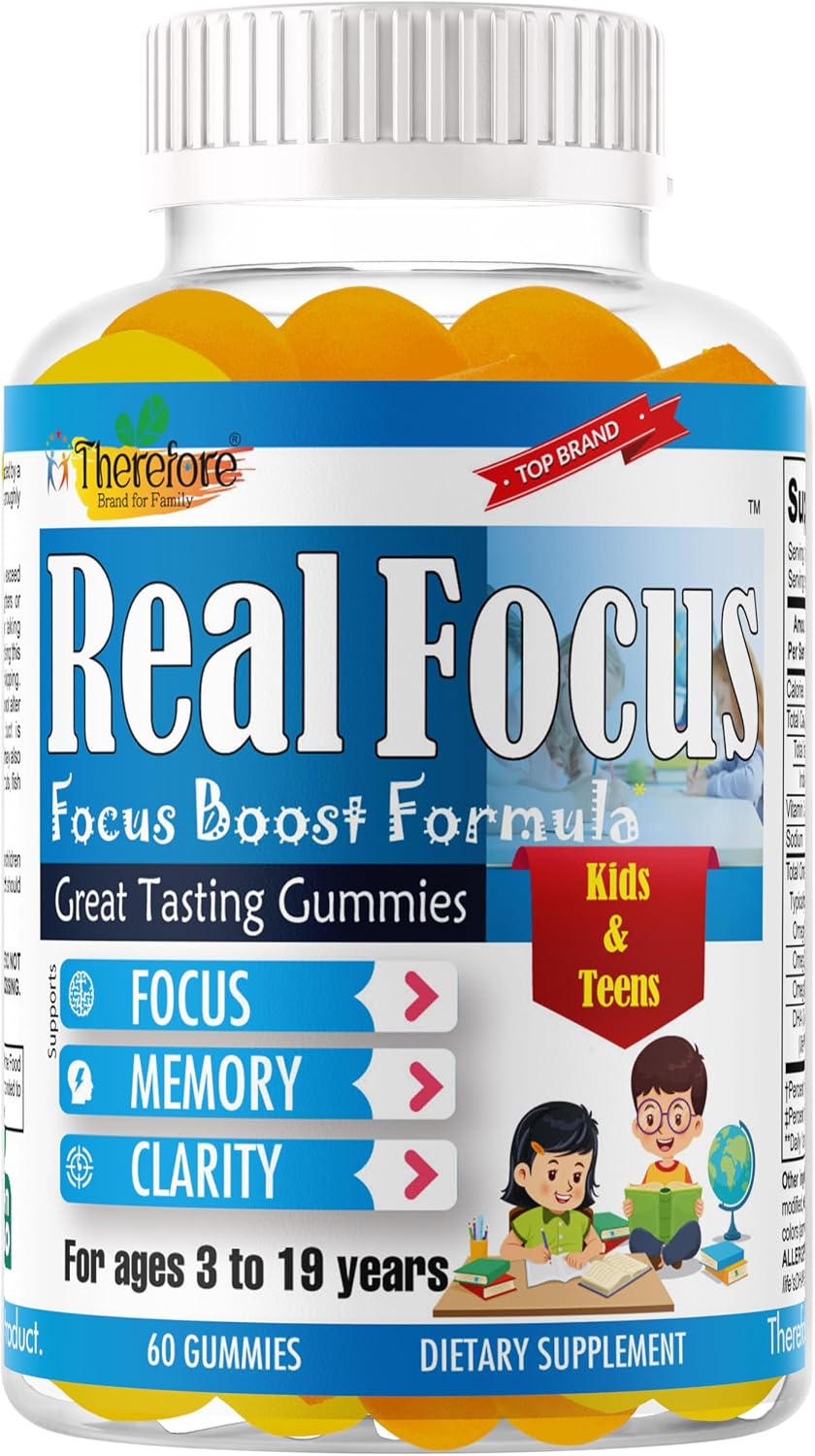 Real Focus Omega 3 for Kids - Gominolas de DHA con sabor a naranja - 60 unidades