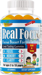 Real Focus Omega 3 for Kids - Gominolas de DHA con sabor a naranja - 60 unidades