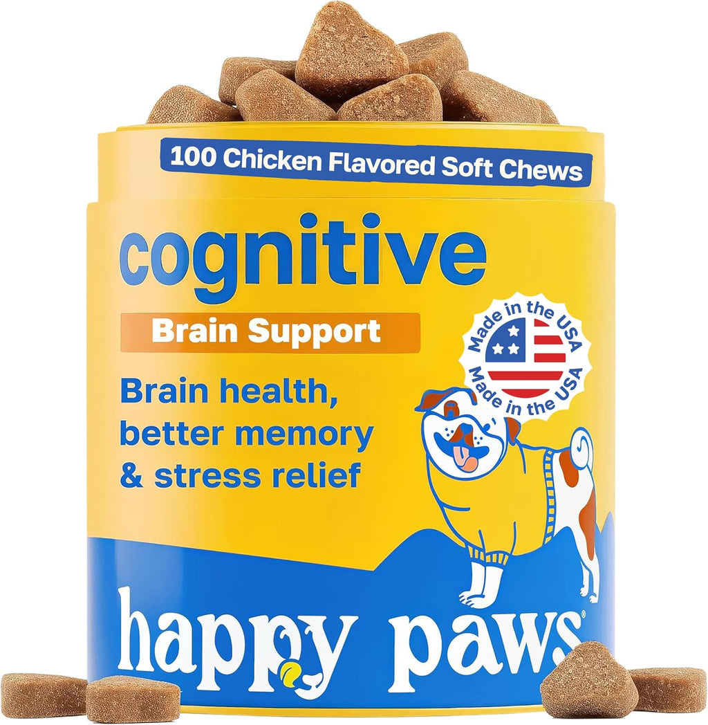 Happy Paws Cognitive Taurine Supplement for Dogs - Soft Chews con Espirulina, CoQ10 y Vitaminas B
