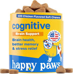 Happy Paws Cognitive Taurine Supplement for Dogs - Soft Chews con Espirulina, CoQ10 y Vitaminas B
