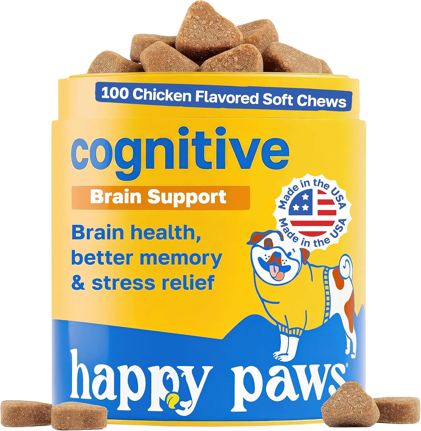 Happy Paws Cognitive Taurine Supplement for Dogs - Soft Chews con Espirulina, CoQ10 y Vitaminas B
