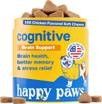 Happy Paws Cognitive Taurine Supplement for Dogs - Soft Chews con Espirulina, CoQ10 y Vitaminas B1, B3, B12