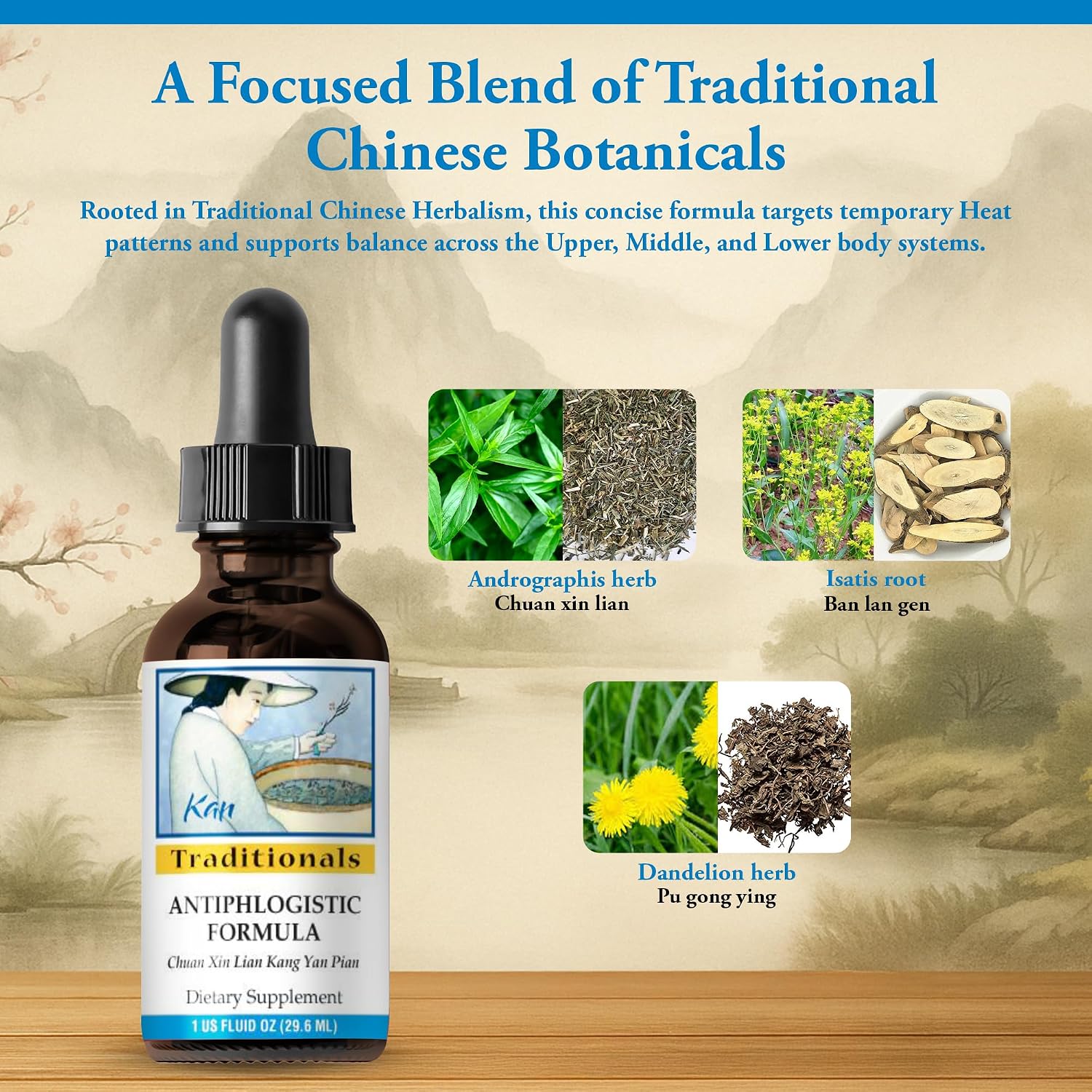 Kan Herbs Company Antiphlogistic Formula – Mezcla Herbal Tradicional China para Apoyar el Equilibrio Térmico y la Comodidad Pulmonar y Digestiva, Extracto Líquido, 1 fl oz (30 ml)