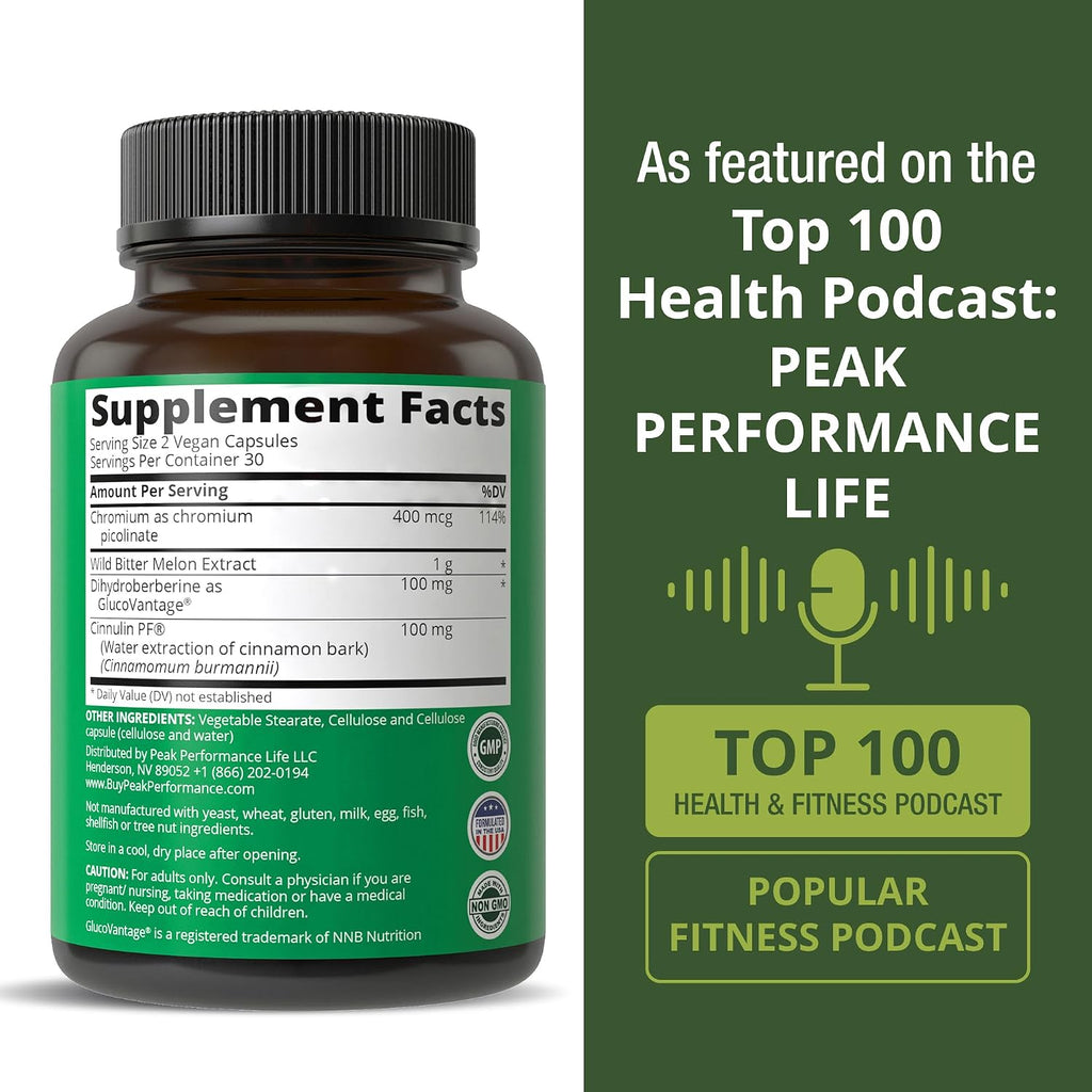 Ultra High Strength 4-in-1 Super Berberine con GlucoVantage, Melón Amargo, Canela y Cromo - Cápsulas Veganas