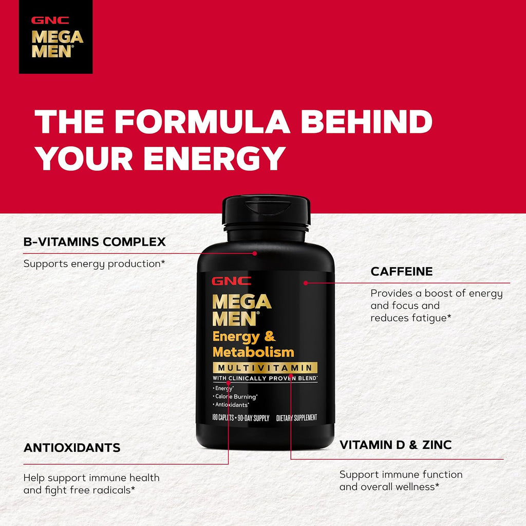GNC Mega Men Energy & Metabolism Multivitamínico para Hombres - 180 Comprimidos