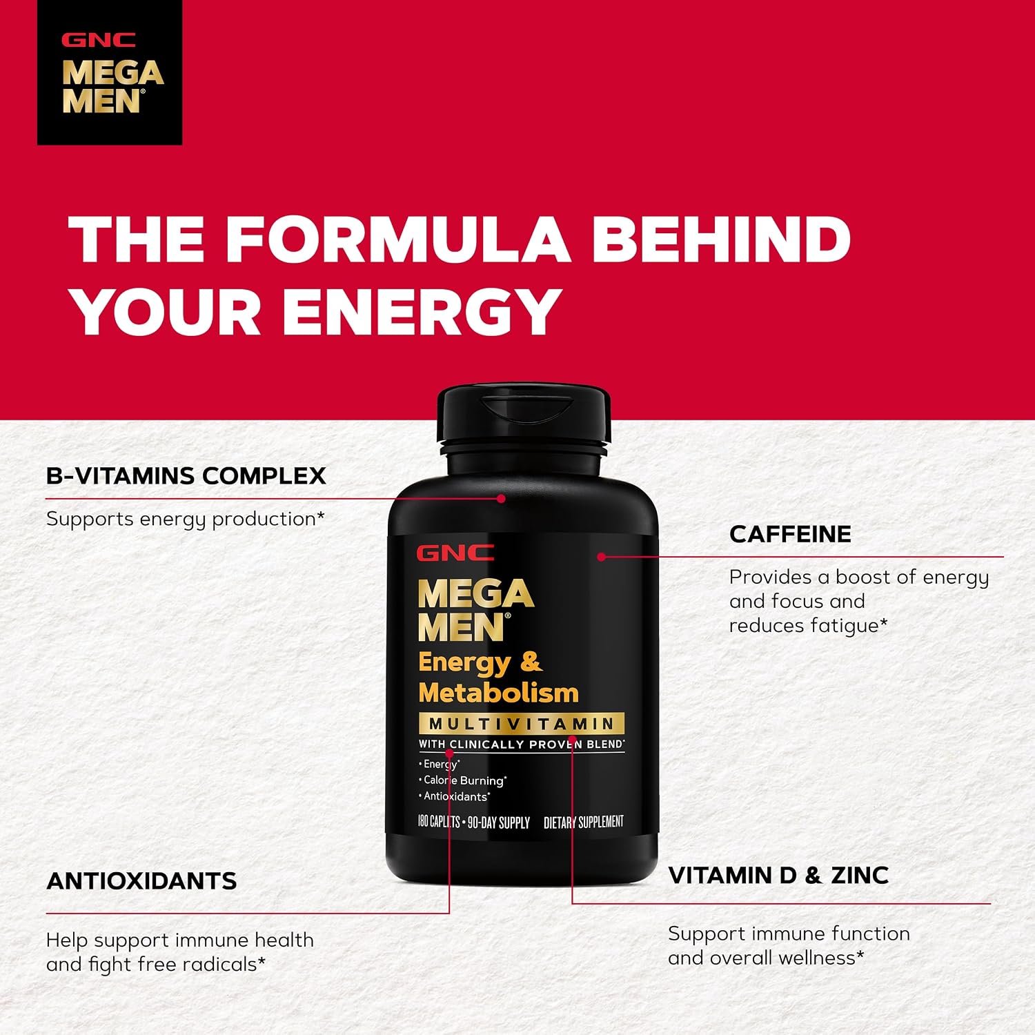 GNC Mega Men Energy & Metabolism Multivitamínico para Hombres - 180 Comprimidos