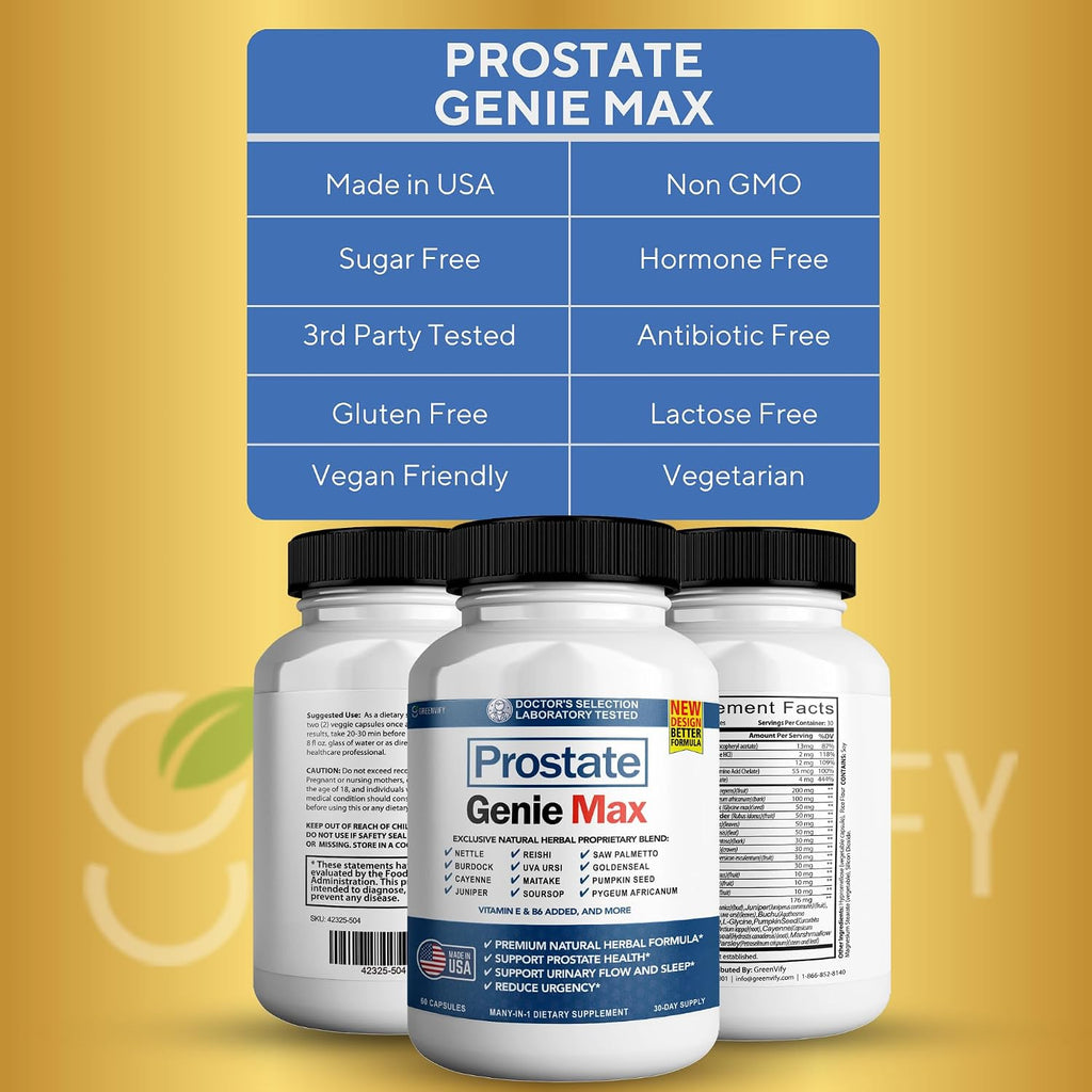Prostate Genie Max - Apoyo Natural para la Próstata, Salud de la Vejiga y Flujo Urinario, 120 Cápsulas (Pack de 2)