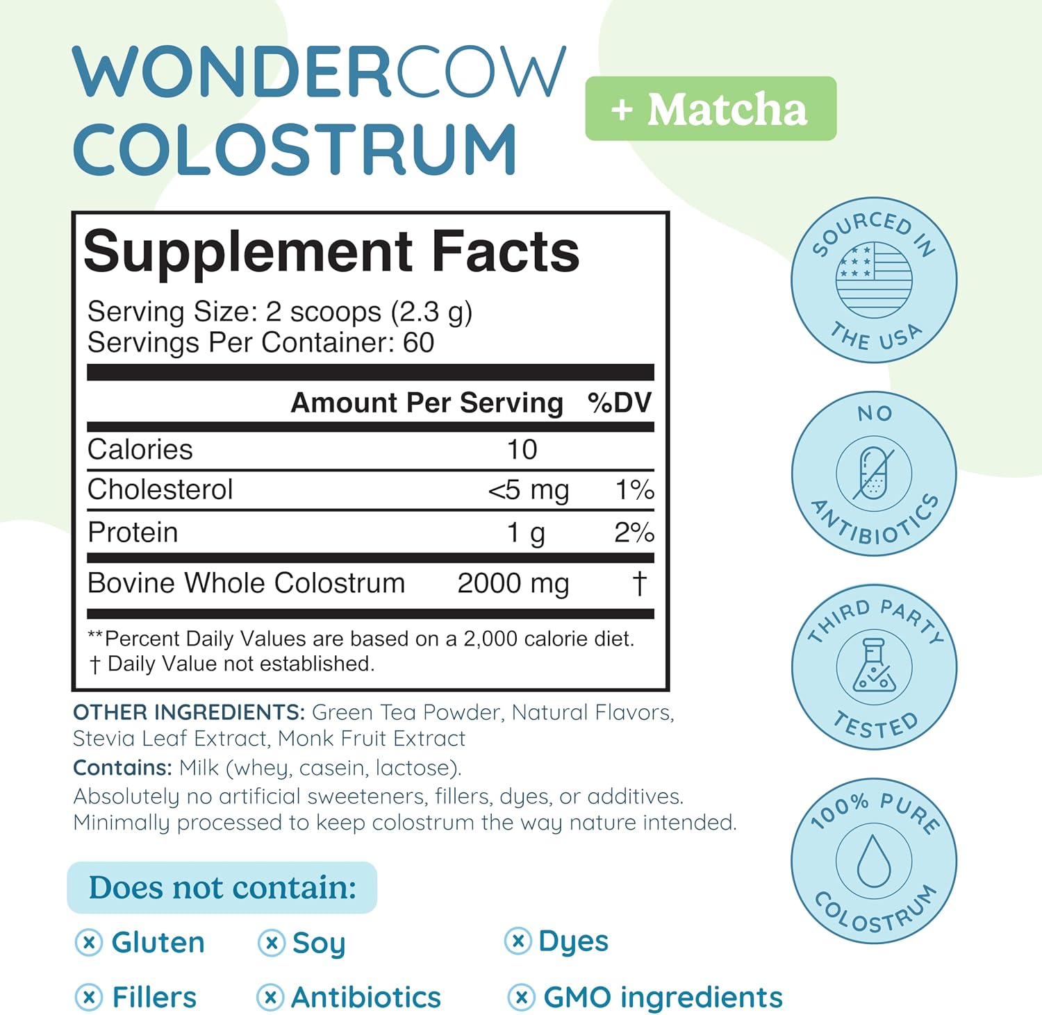 WONDERCOW Calostro en Polvo, Sabor Matcha, 140 g