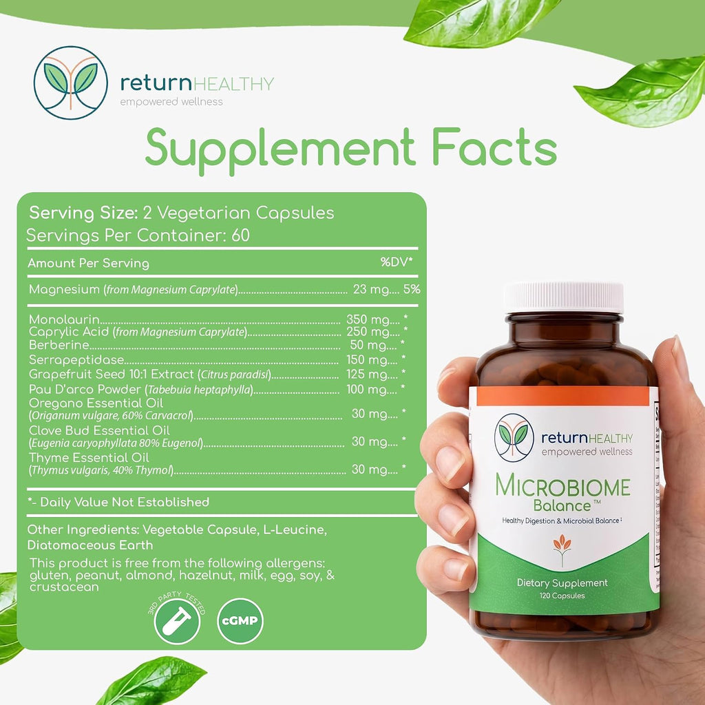 Microbiome Balance – Suplemento para la Salud Digestiva con Monolaurina y Ácido Caprílico – 120 Cápsulas