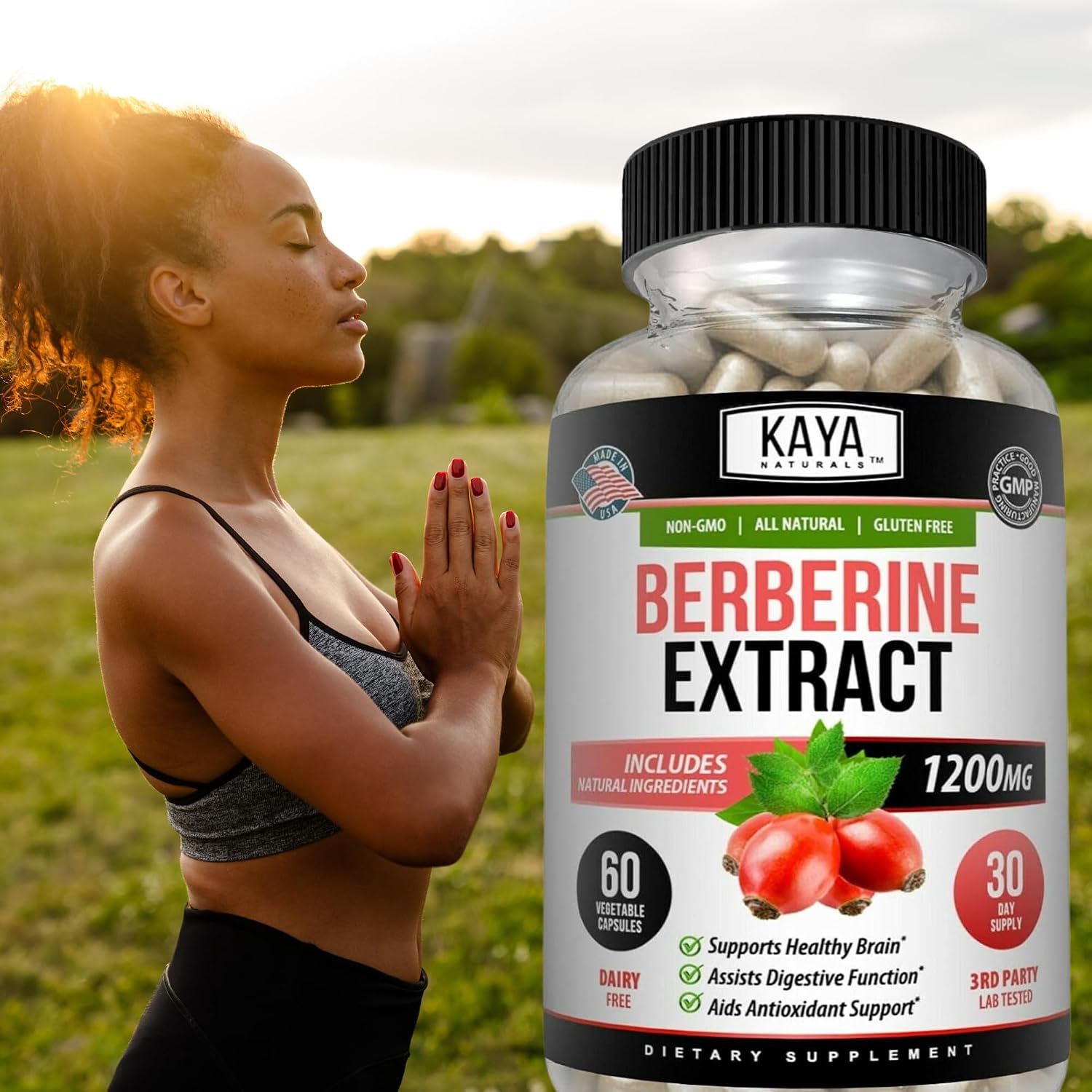 Kaya Naturals Berberina HCL Extract 1200mg - Sistema Inmunológico, Niveles de Glucosa, Salud Intestinal (60 Cápsulas)