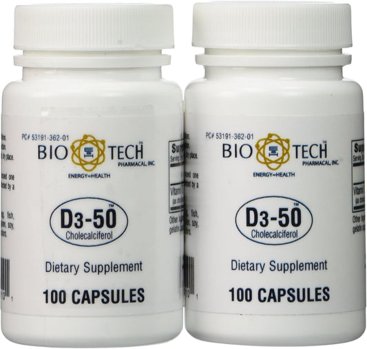 Bio-Tech - D3-50 50.000 IU, 100 Cápsulas (Pack de 2)
