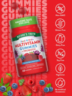 Nature's Truth Kids Multivitamin Gummies with Probiotics | 60 Gomitas | Sabor Berry Punch | Suplemento Vegetariano, No GMO y Sin Gluten