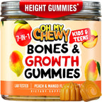 OH MY CHEWY Gomitas de Crecimiento para Niños y Adolescentes - Suplemento con Calcio, Zinc, Vitamina D3, K2, Espirulina y Astrágalo - Sabor Melocotón y Mango 60 Unidades