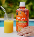 Mega Premium Liquid Multivitamin - 110 Ingredientes, Vitamina C, D3, Zinc, Sabor Naranja, 32 Servicios