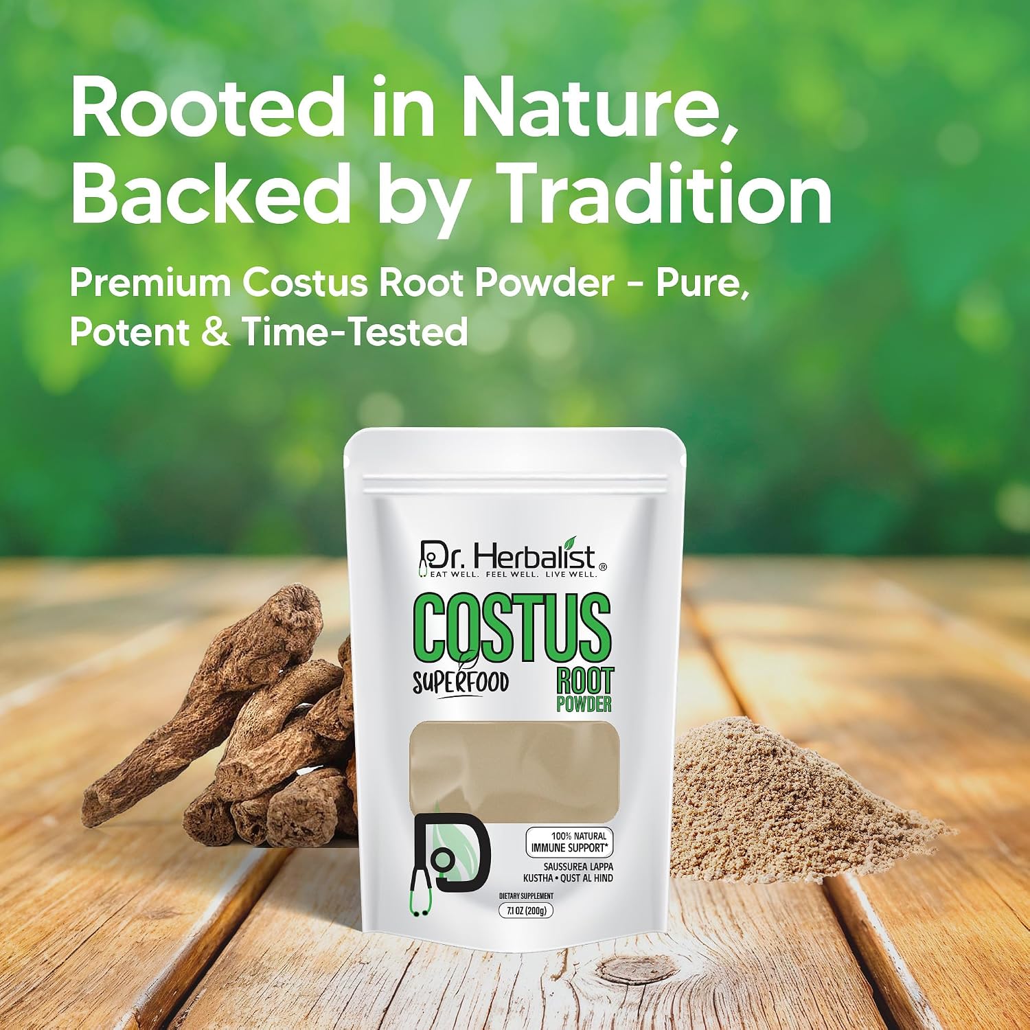 Dr. HERBALIST Polvo de Raíz de Costus 200g - Saussurea Costus Puro (Qust Al-Hindi) con Costunólido | Halal