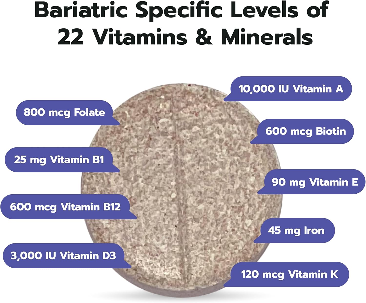 Bari Life Just One Chewable Multivitamínico Bariátrico Diario con Hierro (90 Comprimidos Masticables)