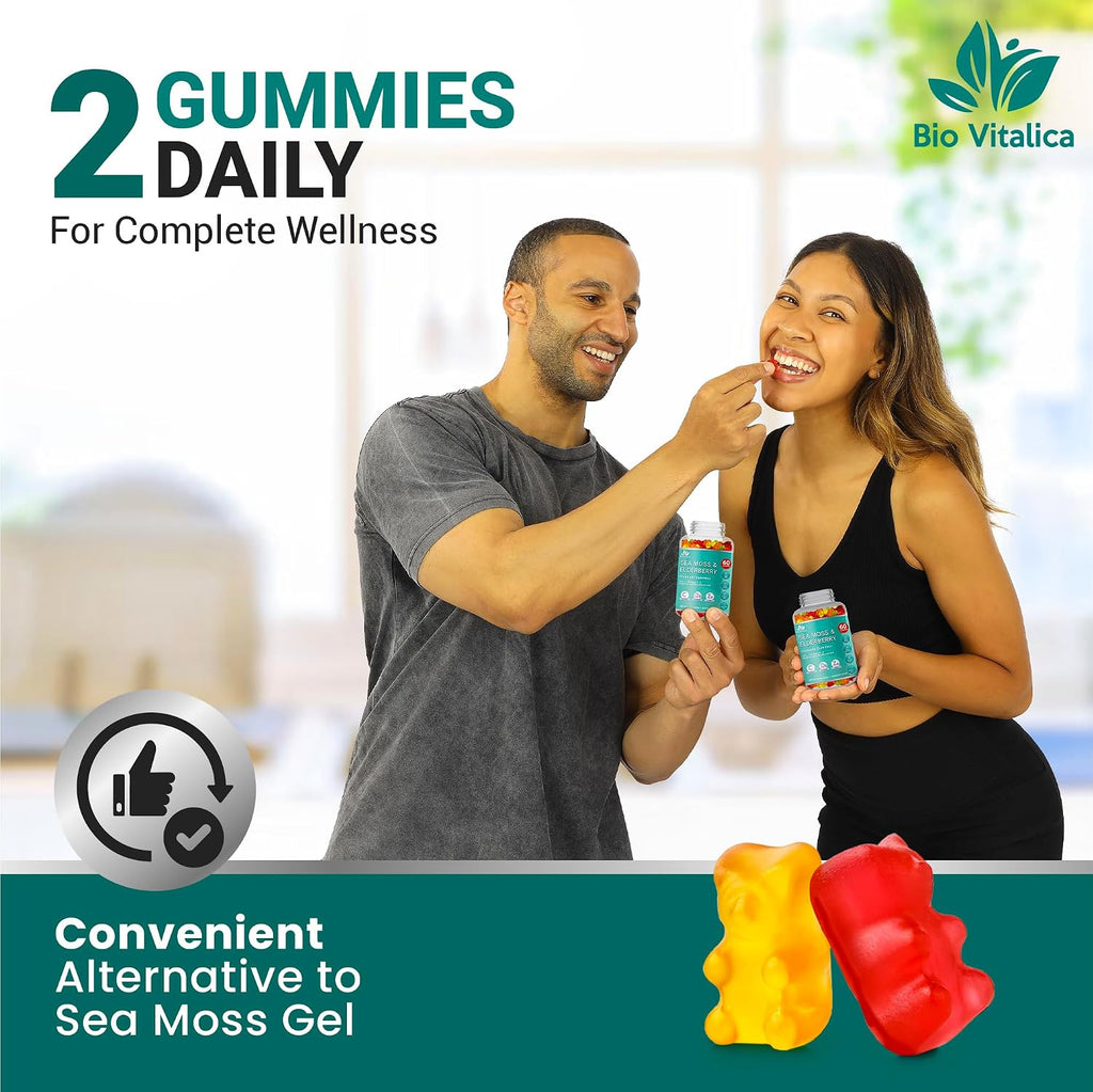 BIO VITALICA Gominolas de Irish Sea Moss y Elderberry - Veganas con Vitamina C, D y Zinc - 4 Paquetes