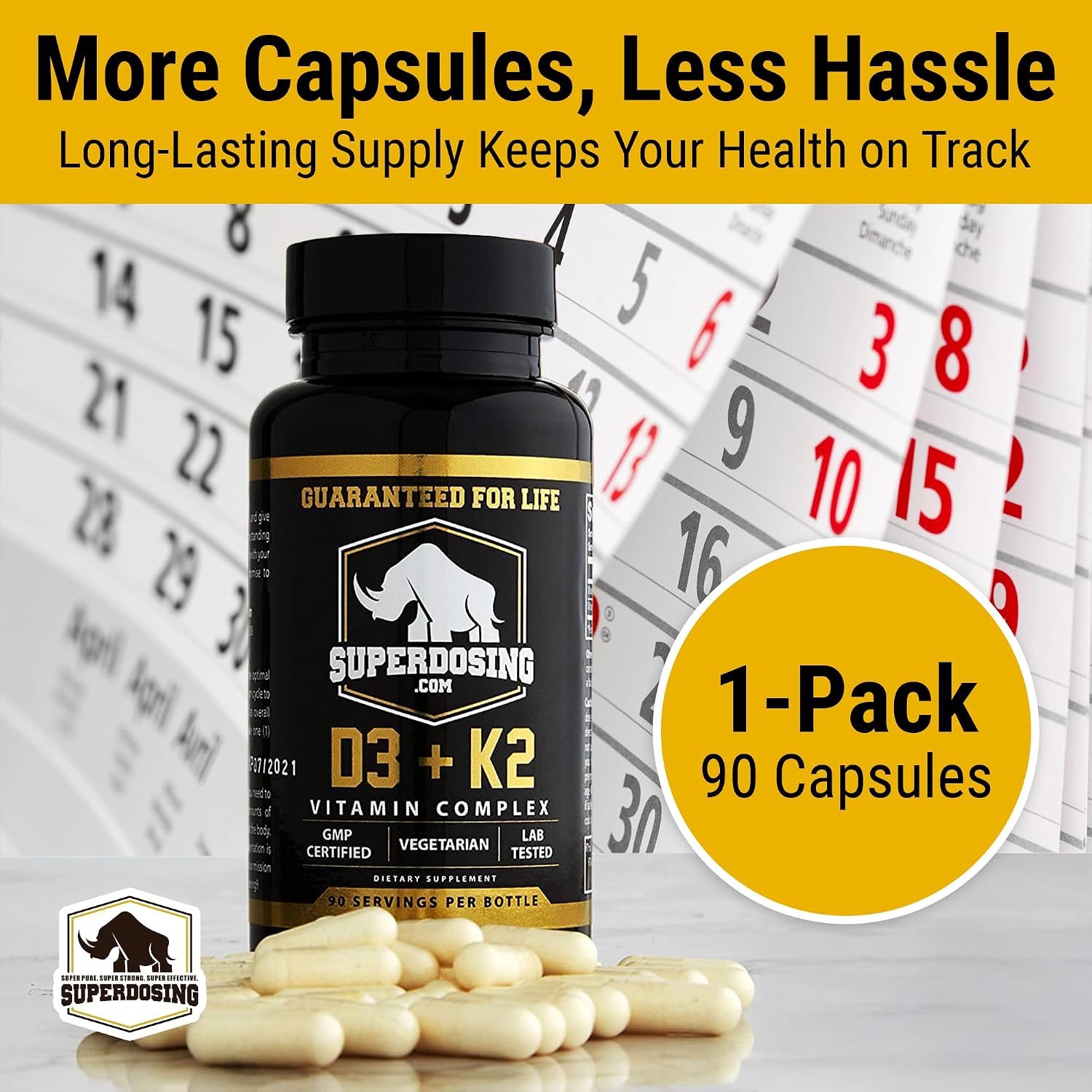 Max Strength Vitamina D3 10000 UI y K2 1500 mcg - 1 Botella