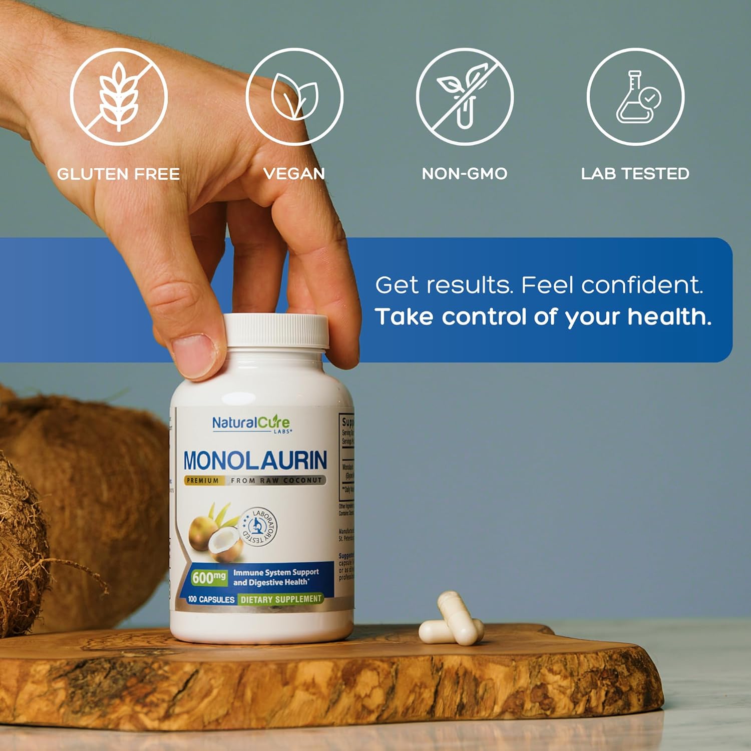 Natural Cure Labs Monolaurina Premium – 600mg, 100 Cápsulas