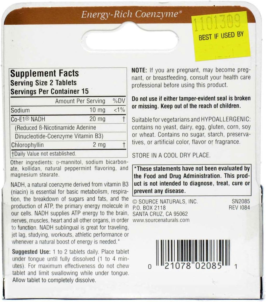 Source Naturals NADH 10 mg, 30 comprimidos