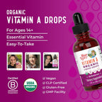MaryRuth's Organics Gotas Líquidas Orgánicas de Vitamina A | 3 Meses de Suministro | Salud Ósea para Mayores de 14 Años | 750mcg por Ración | Sin Azúcar | Vegano | Sin OMG | Sin Gluten | 30ml