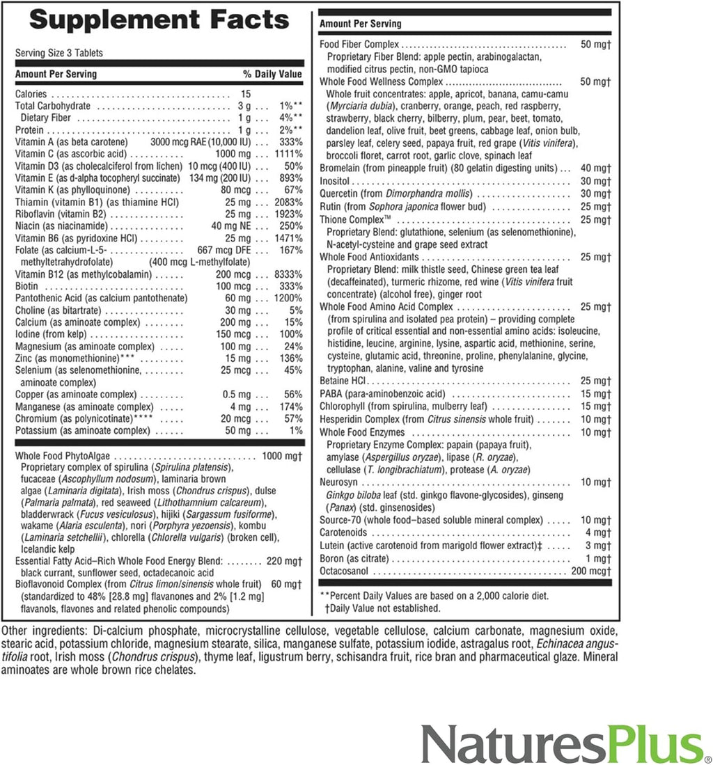 NaturesPlus Ultra Source of Life No-Iron Multivitamin - 180 Comprimidos - Sin Hierro con Luteína y Vitamina D3