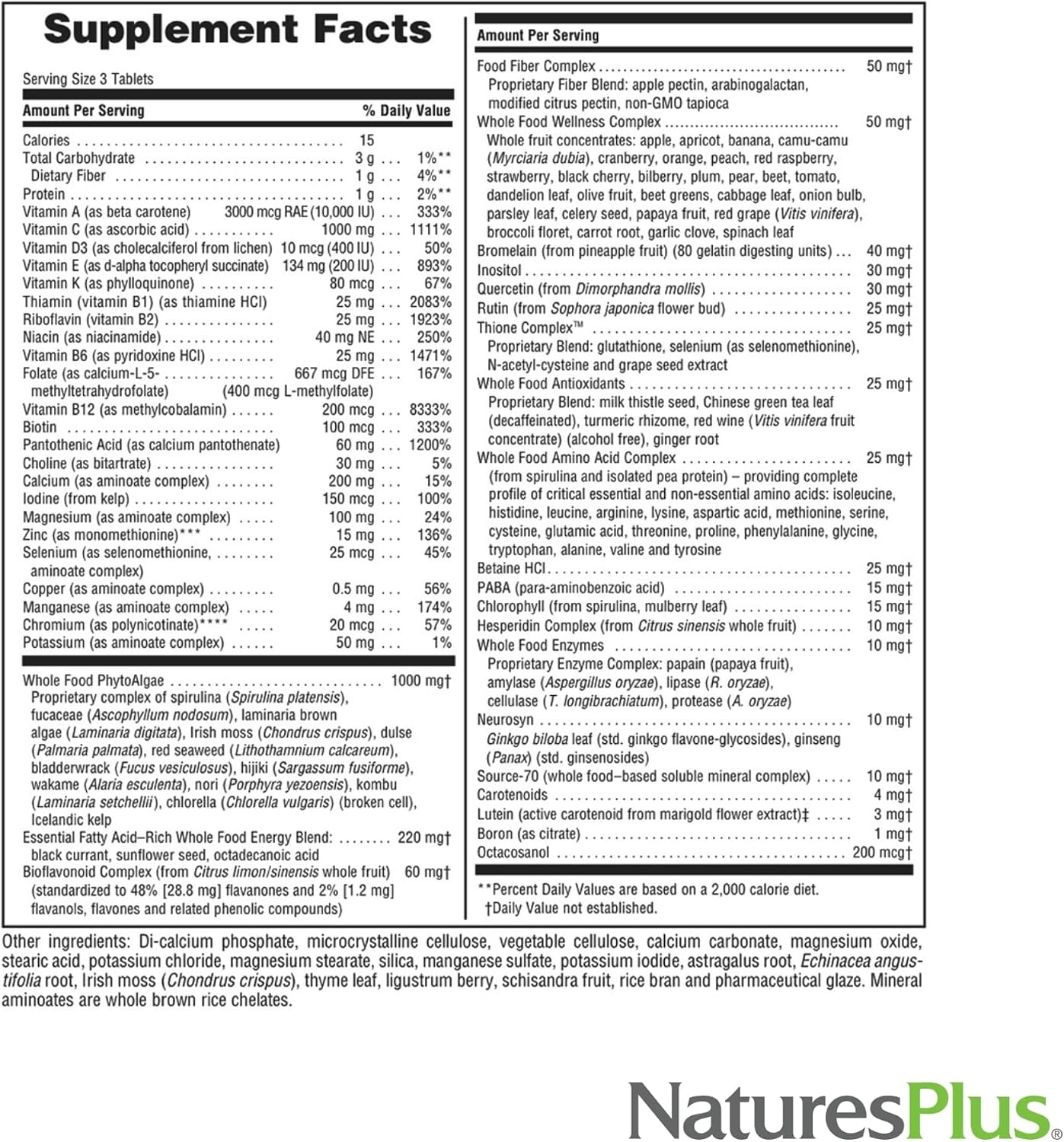 NaturesPlus Ultra Source of Life No-Iron Multivitamin - 180 Comprimidos - Sin Hierro con Luteína y Vitamina D3