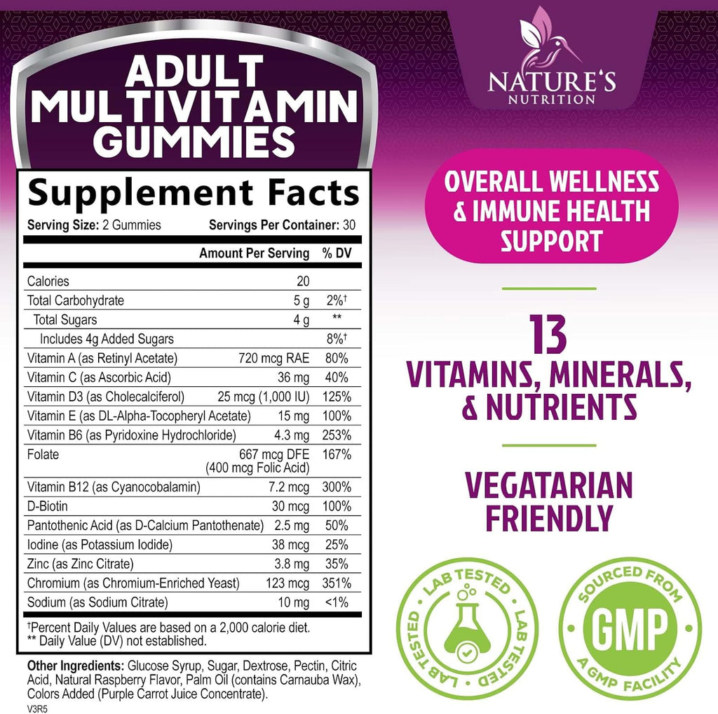 Gominolas Multivitamínicas para Adultos con Vitaminas A, C, D, B12 y Zinc - 60 Gominolas