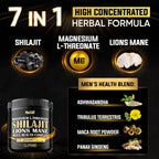 Shilajit Puro del Himalaya Orgánico con Magnesio, Melena de León y Complejo para la Salud Masculina - 60 Cápsulas