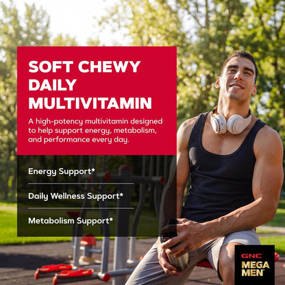 GNC Mega Men Multivitamínico en Gominolas Blandas para Hombres - Sabor Frutas Mixtas - 60 Unidades – Image 2