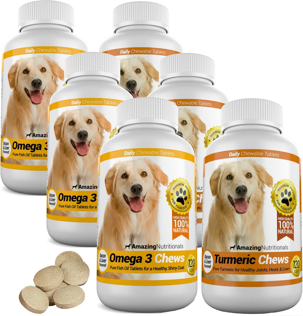Combo Omega-3 y Cúrcuma para Perros - 120 Chucherías Sabrosas x 2