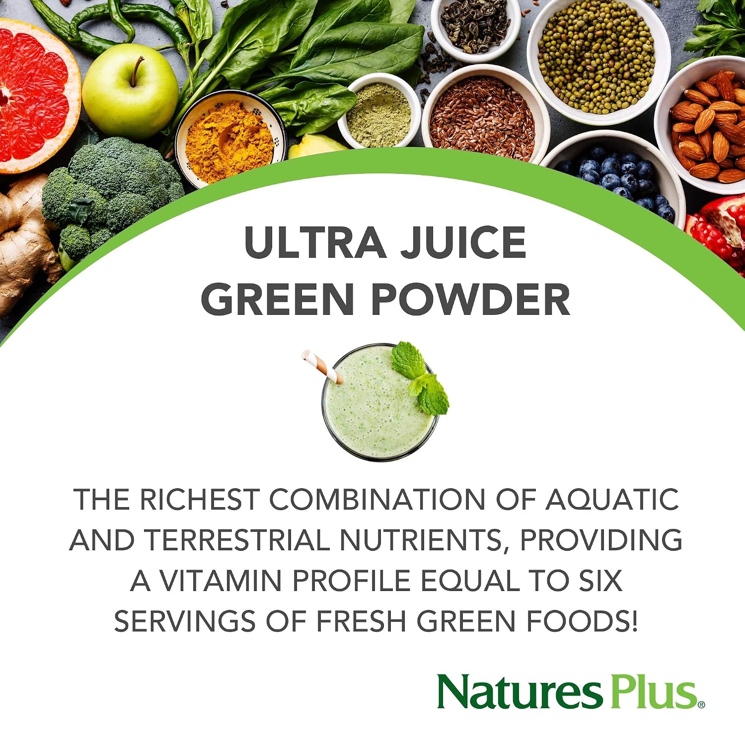 NaturesPlus Ultra Juice Green Drink - Organic Green Powder con Probiotics - 599g (60 Servings) - Organic, Vegan, Gluten Free